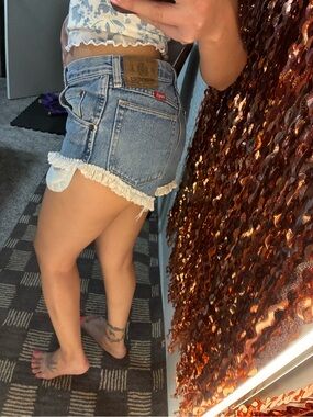 Wrangler Light Blue Denim Shorts with White Lace Trim